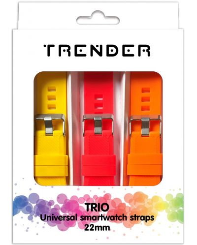 Каишки Trender - Trio Groove Silicone, 22 mm, 3 броя, жълта/червена/оранжева - 1