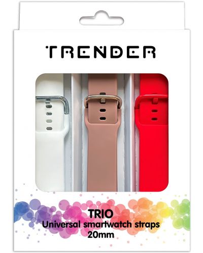 Каишки Trender - Trio Bundle Sport, 20 mm, 3 броя, бяла/розова/червена - 1