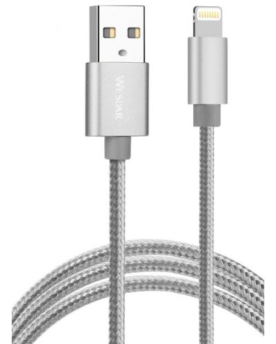 Кабел Wesdar - 2075100259, USB-A/Ligntning, 1.2 m, сребрист - 1