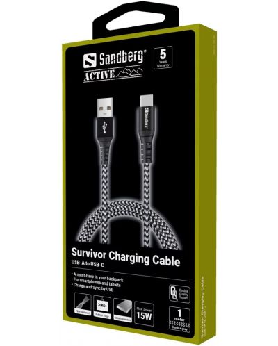 Кабел Sandberg - Survivor, USB-C/USB-A, 1 m, черен/бял - 2
