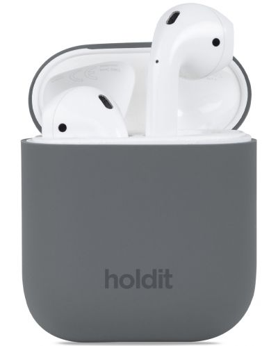 Калъф за слушалки Holdit - Silicone, AirPods 1/2, Space Gray - 1