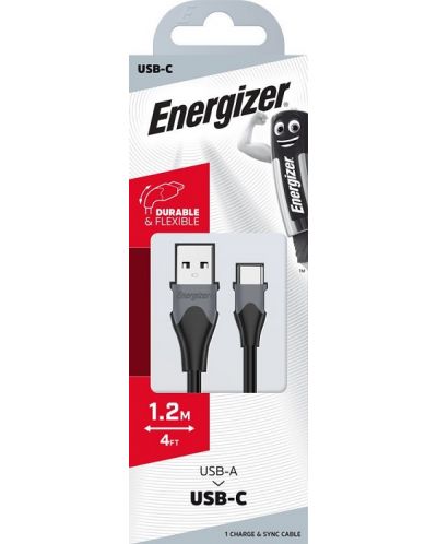 Кабел Energizer - C610CGBK, USB-A/USB-C, 1.2 m, черен/сив - 7
