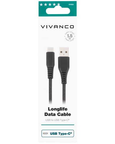 Кабел Vivanco - 61695, USB-A/USB-C, 1.5 m, черен - 2