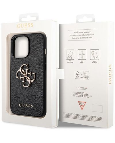 Калъф Guess - PU 4G Metal Logo, iPhone 14 Pro Max, сив - 6