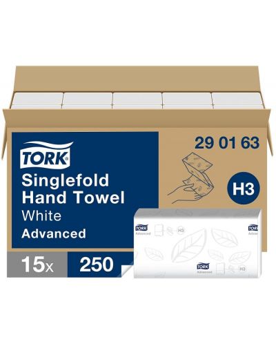 Кърпи за ръце на пачка Tork - Soft Singlefold Advanced, H3, 15 x 250 къса - 1