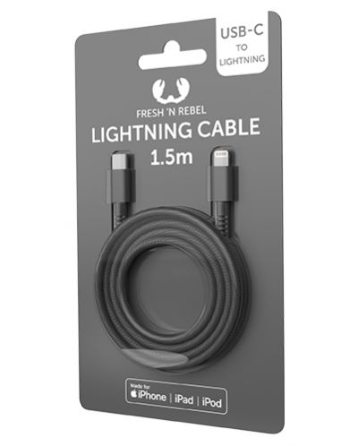 Кабел Fresh N Rebel - USB-C/Lightning, 1.5 m, тъмносив - 2