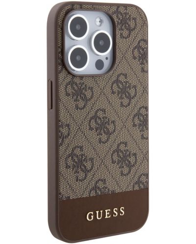 Калъф Guess - PU 4G Stripe, iPhone 15 Pro Max, MagSafe, кафяв - 4