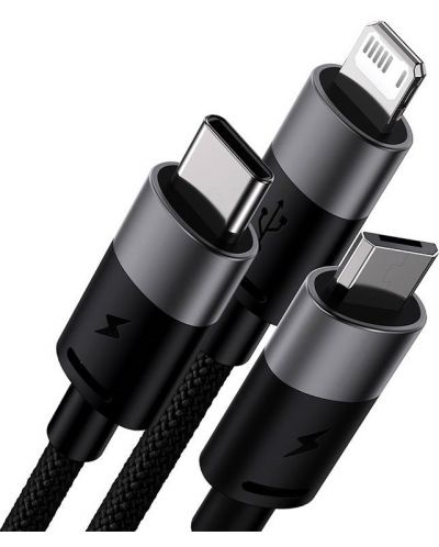 Кабел Baseus - StarSpeed, USB-A/Micro USB/Lightning/USB-C, 1.2 m, черен - 2