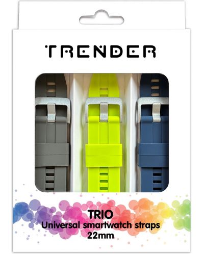 Каишки Trender - Trio Bundle, 22 mm, 3 броя, синя/зелена/сива - 1