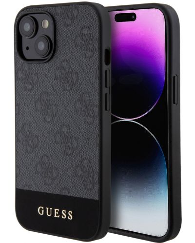 Калъф Guess - PU 4G Stripe, iPhone 15, MagSafe, черен - 1