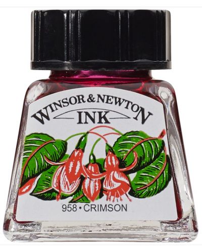 Калиграфски туш Winsor & Newton - Пурпурно червено, 14 ml - 1