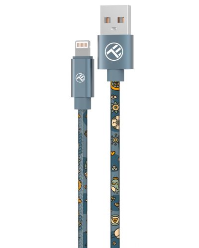 Кабел Tellur - Graffiti, USB-A/Lightning, 3A, 1 m, син - 1