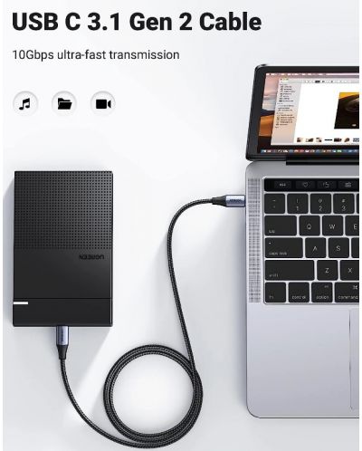 Кабел Ugreen - US355, USB-C/USB-C, 1 m, черен - 3