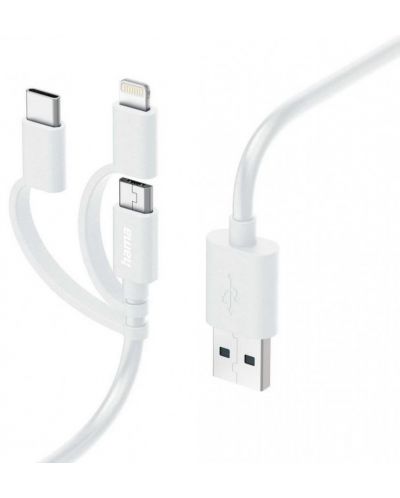 Кабел Hama - 201535, USB-A/Micro USB/USB-C/Lightning, 1 m, бял - 2