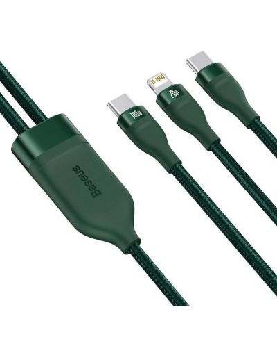 Кабел Baseus - Flash, USB-C/USB-C/Lightning, 1.5 m, зелен - 2