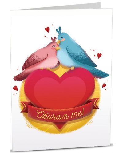 Картичка Art Cards - Две пиленца са кацнали върху сърце - 1