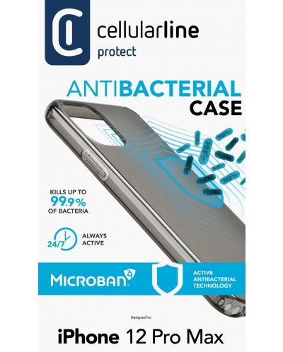 Калъф Cellularline - Microban Antibacterial, iPhone 12 Pro Max, черен - 2