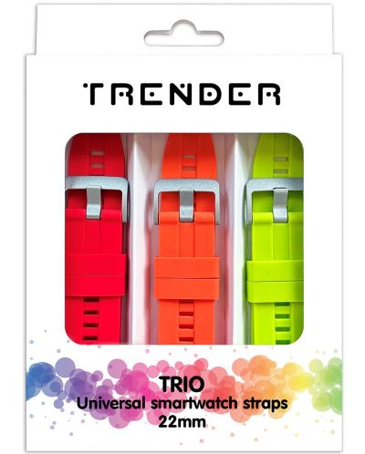 Каишки Trender - Trio Silicone, 22 mm, 3 броя, червена/оранжева/зелена - 1