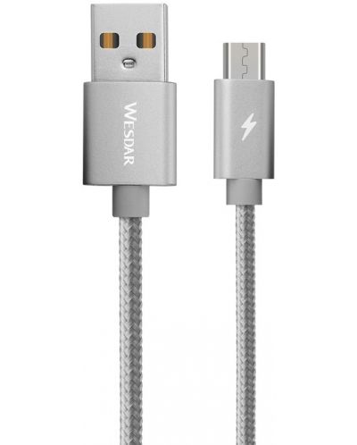 Кабел Wesdar - 2075100260, USB-A/Micro USB, 1.2 m, сребрист - 1