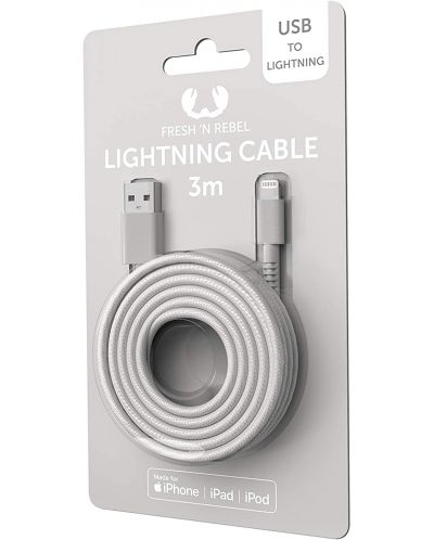Кабел Fresh N Rebel - USB-A/Lightning, 3 m, светлосив - 2