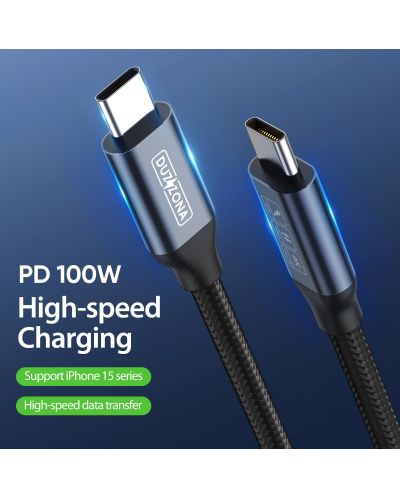 Кабел Duzzona - A9 Data Cable, USB-C/USB-C, 1 m, 100W, сив - 2