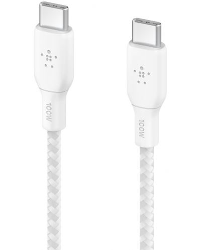 Кабел Belkin - Boost Charge, USB-C/USB-C, Braided, 3 m, бял - 1