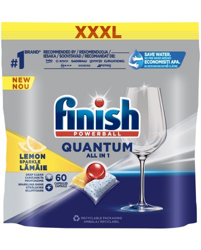 Капсули за съдомиялна Finish - Quantum Max Lemon, 60 броя - 1