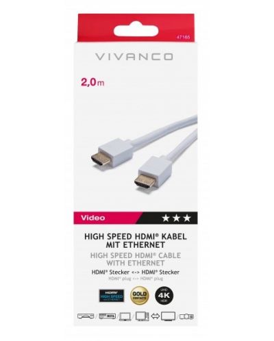 Кабел Vivanco - 47165, HDMI/HDMI с Ethernet, 2m, бял - 2