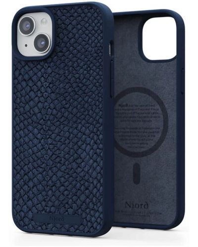 Калъф Njord - Salmon Leather MagSafe, iPhone 15 Plus, син - 2