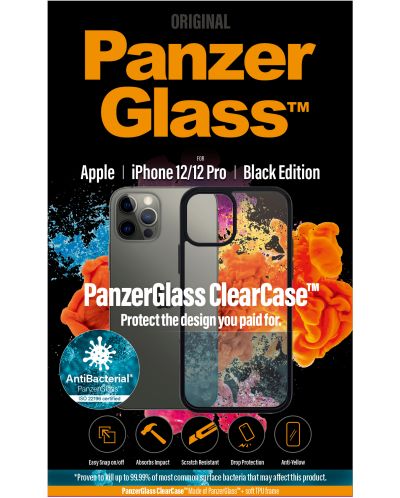 Калъф PanzerGlass - ClearCase, iPhone 12/12 Pro, прозрачен/черен - 2
