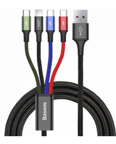 Кабел Baseus - 4 в 1, USB-A/Micro USB/Lightning/2x USB-C, 1.2 m, черен - 1