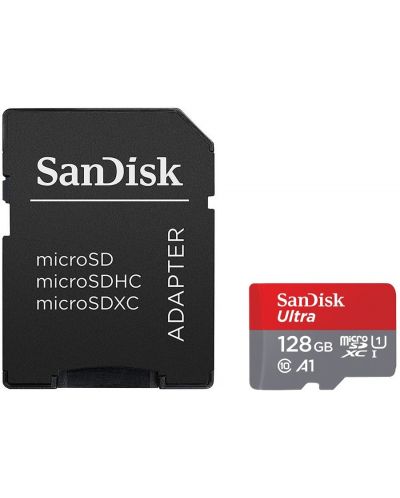 Карта памет SanDisk - Ultra, 128GB, microSDXC, Class 10 + адаптер - 1