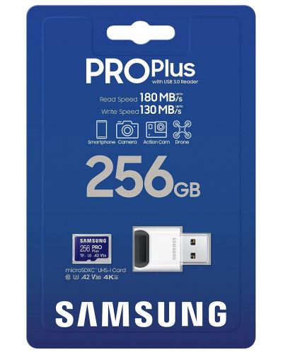 Карта памет Samsung - PRO Plus, 256GB, microSDXC + USB четец - 3