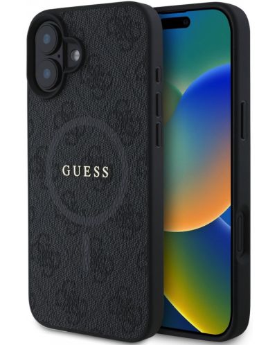 Калъф Guess - PU Leather 4G Colored Ring MagSafe, iPhone 16 Plus, черен - 4