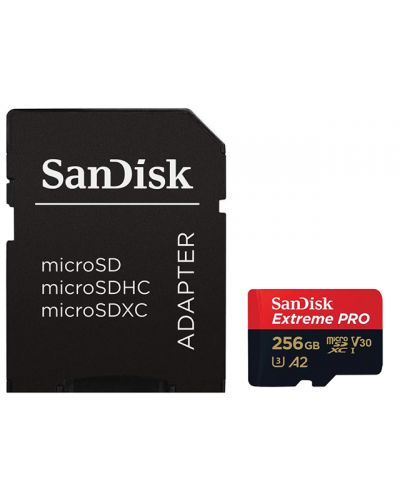 Карта памет SanDisk - Extreme PRO, 256GB, microSDXC, Class10 + адаптер - 1