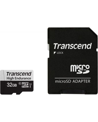 Карта памет Transcend - High Endurance, 32GB, microSDHC + адаптер - 1