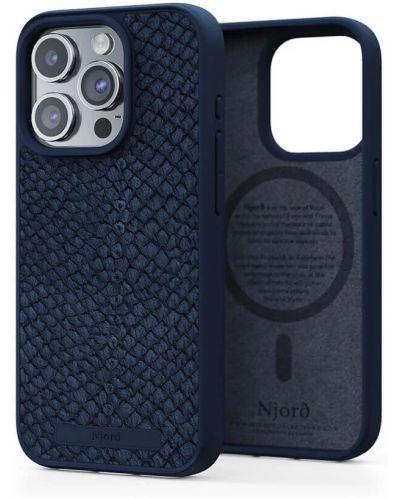 Калъф Njord - Salmon Leather MagSafe, iPhone 15 Pro, син - 2