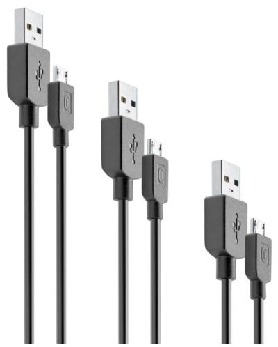 Кабели Cellularline - Multipack, USB-A/Micro USB, 0.15 m/1.2 m/2 m, черни - 1