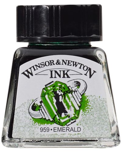 Калиграфски туш Winsor & Newton - Изумруденозелен, 14 ml - 1