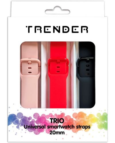 Каишки Trender - Trio Sport, 20 mm, 3 броя, розова/червена/черна - 1