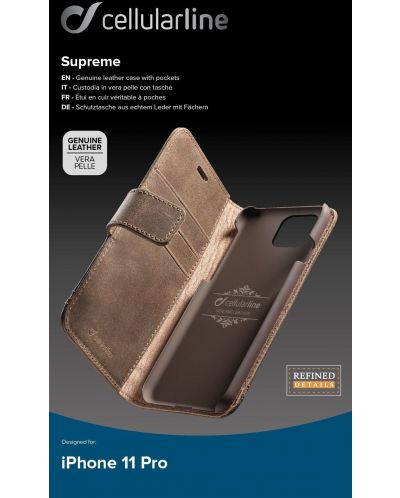 Калъф Cellularline - Book Supreme, iPhone 11 Pro, кафяв - 4