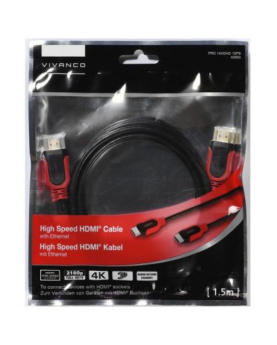Кабел Vivanco - 42955, HDMI/HDMI с Ethernet, 1.5m, червен/черен - 4