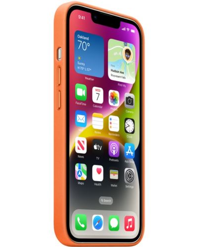 Калъф Apple - Leather MagSafe, iPhone 14, оранжев - 3