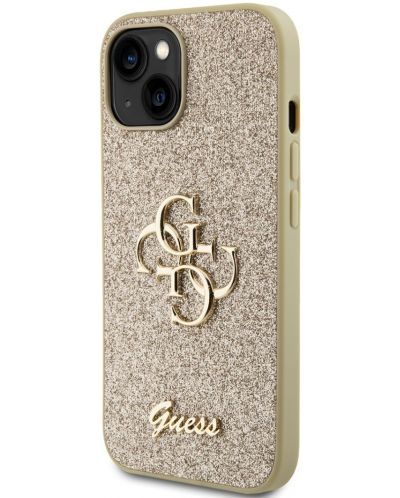 Калъф Guess - Fixed Glitter 4G Metal Logo, iPhone 15, златист - 3