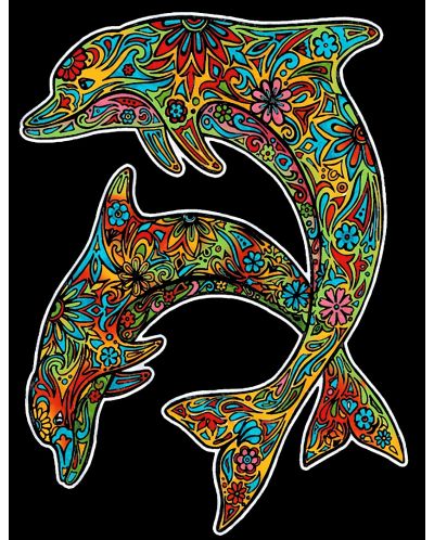 Картина за оцветяване ColorVelvet - Делфини, 29.7 х 21 cm - 1