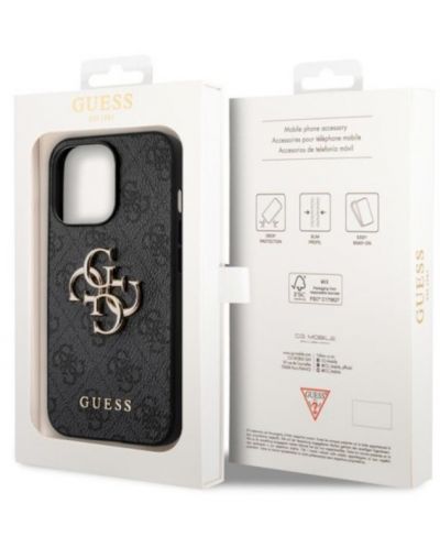 Калъф Guess - PU 4G Metal Logo, iPhone 14 Pro, сив - 3