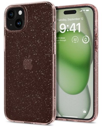 Калъф Spigen - Liquid Crystal Glitter, iPhone 15 Plus, Rose Quartz - 1