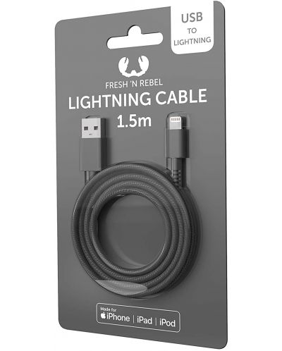 Кабел Fresh N Rebel - USB-A/Lightning, 1.5 m, тъмносив - 2