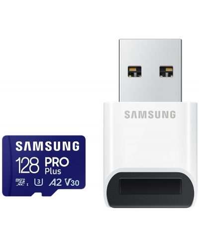 Карта памет Samsung - PRO Plus, 128GB, microSDXC, Class10 + USB четец - 1