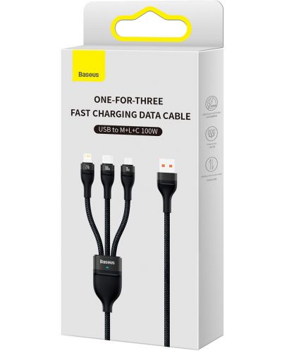 Кабел Baseus - Flash, USB-A/USB-C/Lightning/Micro USB, 1.2 m, черен - 5